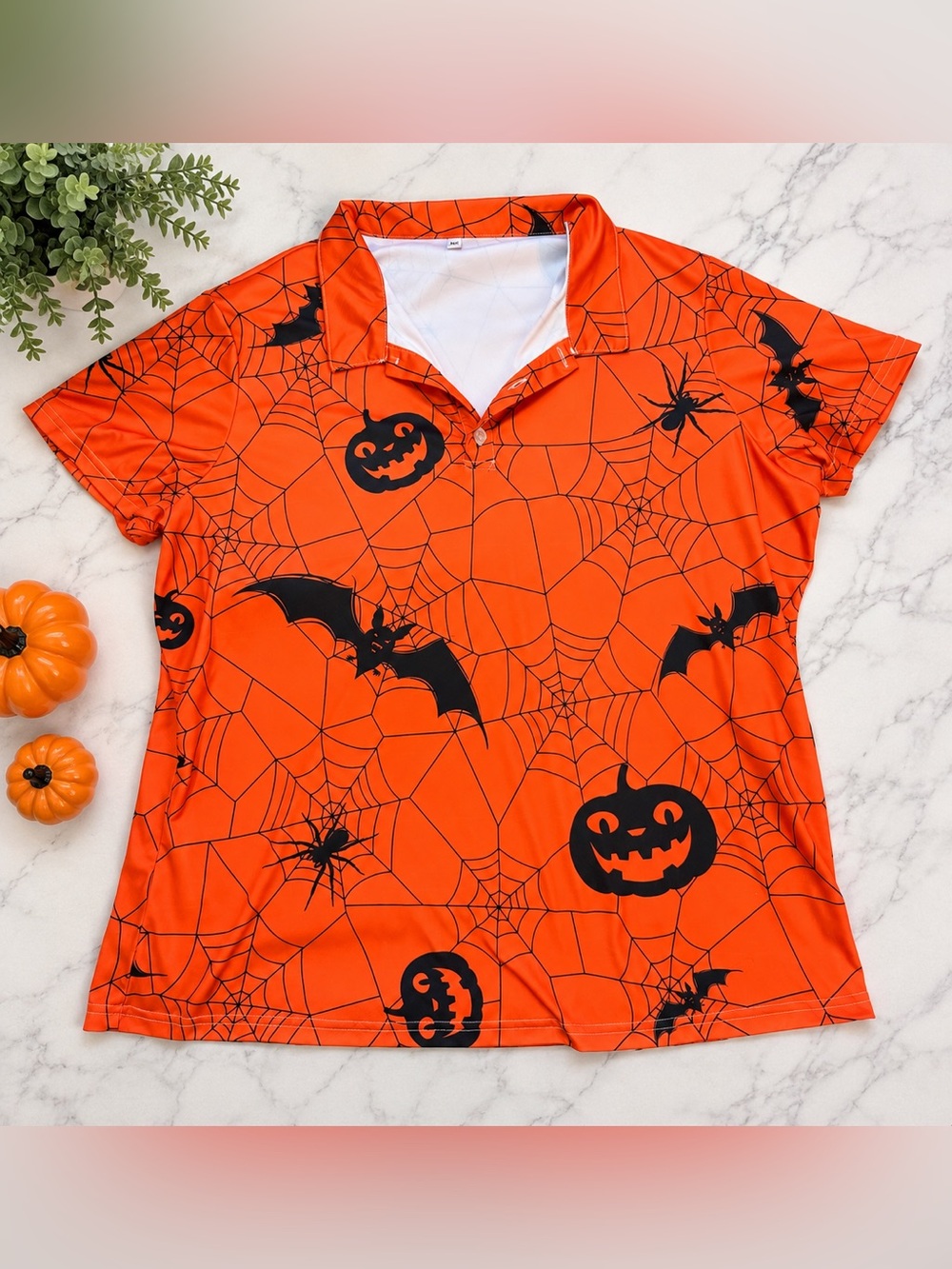 Halloween Pumpkin & Bat Orange Women’s Shirt